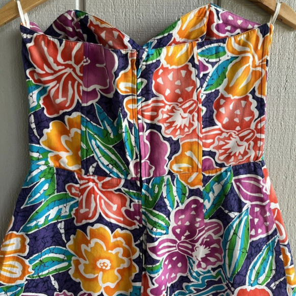Liz Sport Vintage 1980s Hawaiian Floral Print Strapless Cotton Romper‎ Size 12 - Picture 7 of 12